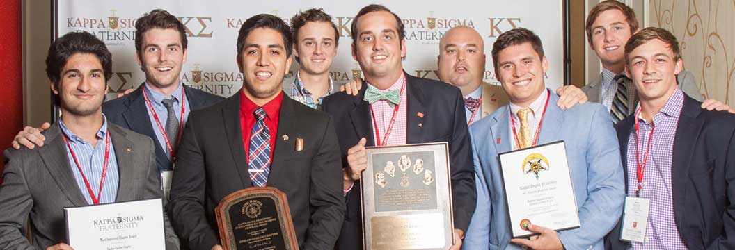 convention photo example - fraternity men with awards