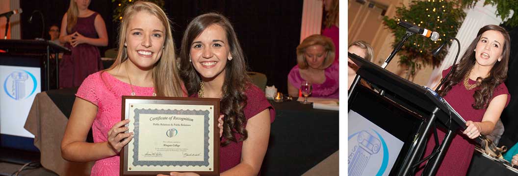 convention photo example - two sorority women with awards