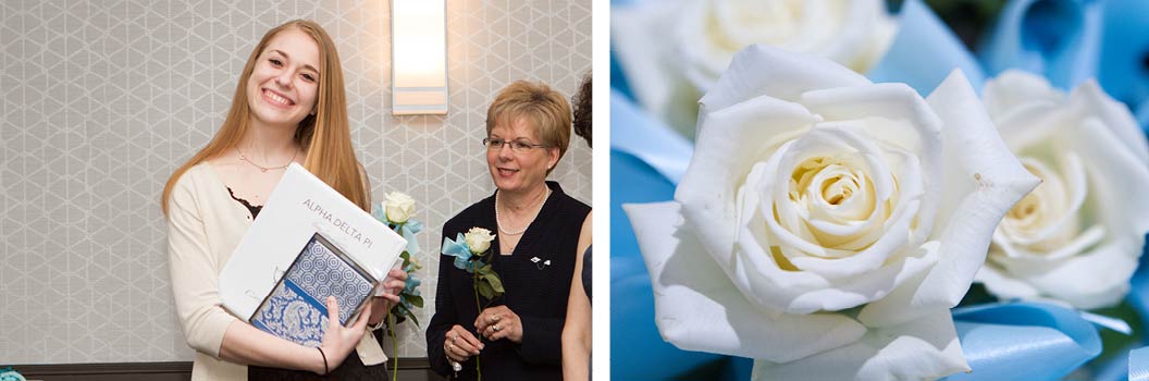 sorority woman accepting rose at installation