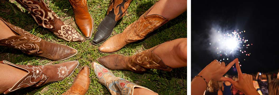 greek event photography example - sorority boots and fireworks