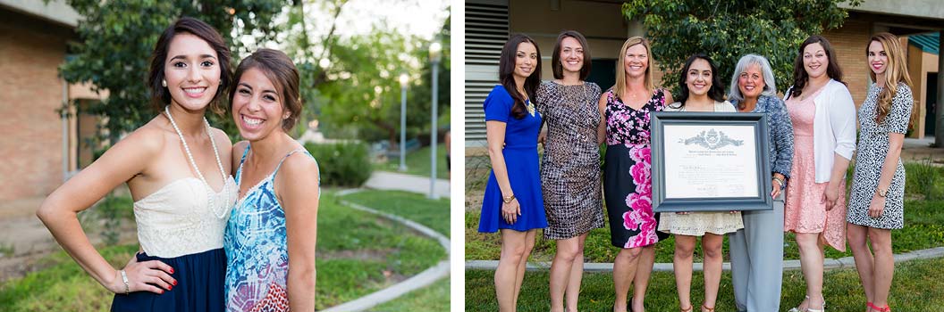 sorority women posing for photos after installation